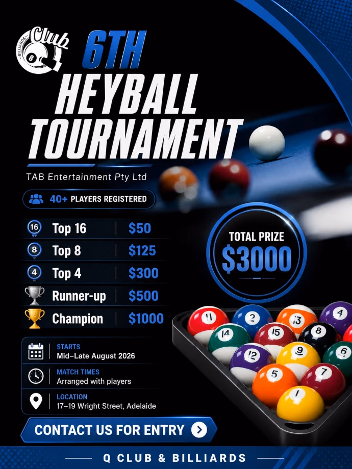 Q Club's poster for the 2026 6th Heyball Tournament.
